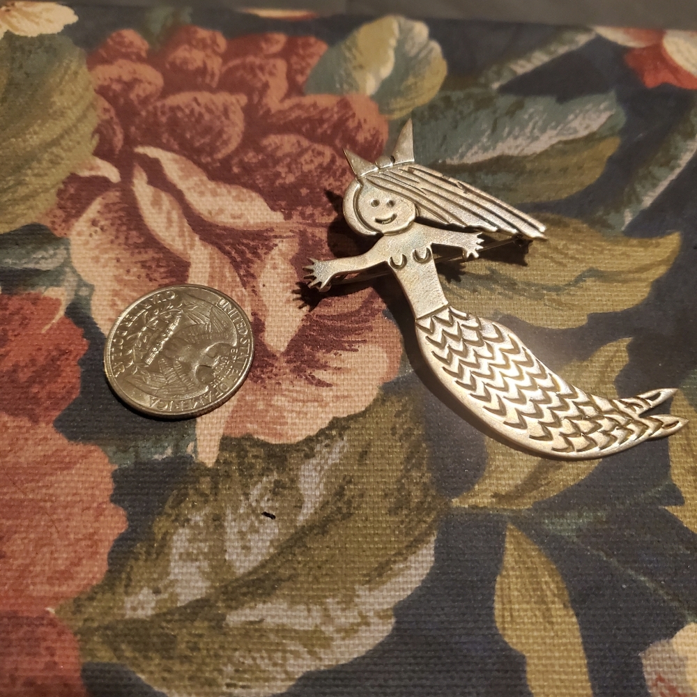 925 ALEX MEXICO TC-124 Sterling Silver Mermaid Brooch - Picture 2 of 4